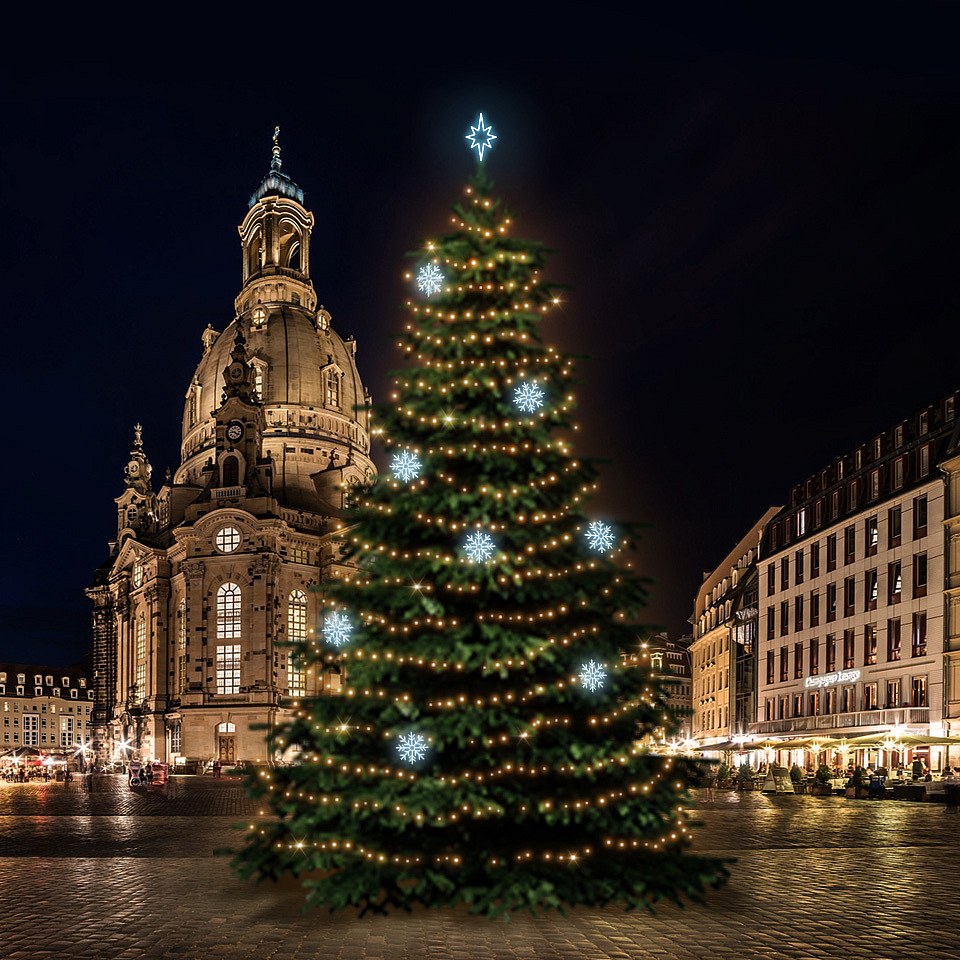 LED-Lichtset für Weihnachtsbäume 18-20 m hoch, warmweiß mit kaltweißen Dekorationen EFD08
