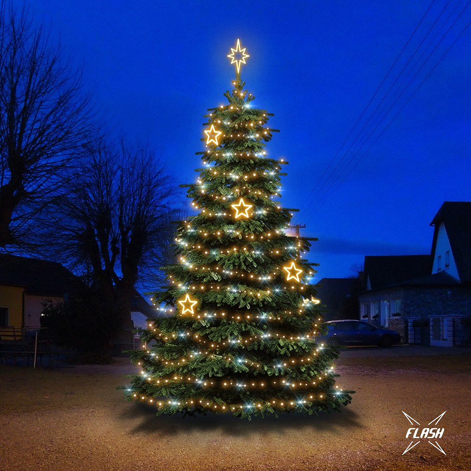LED-Lichtset für Weihnachtsbäume, 6-8 m hoch, Warmweiß mit Flash, Dekorationen EFD12W