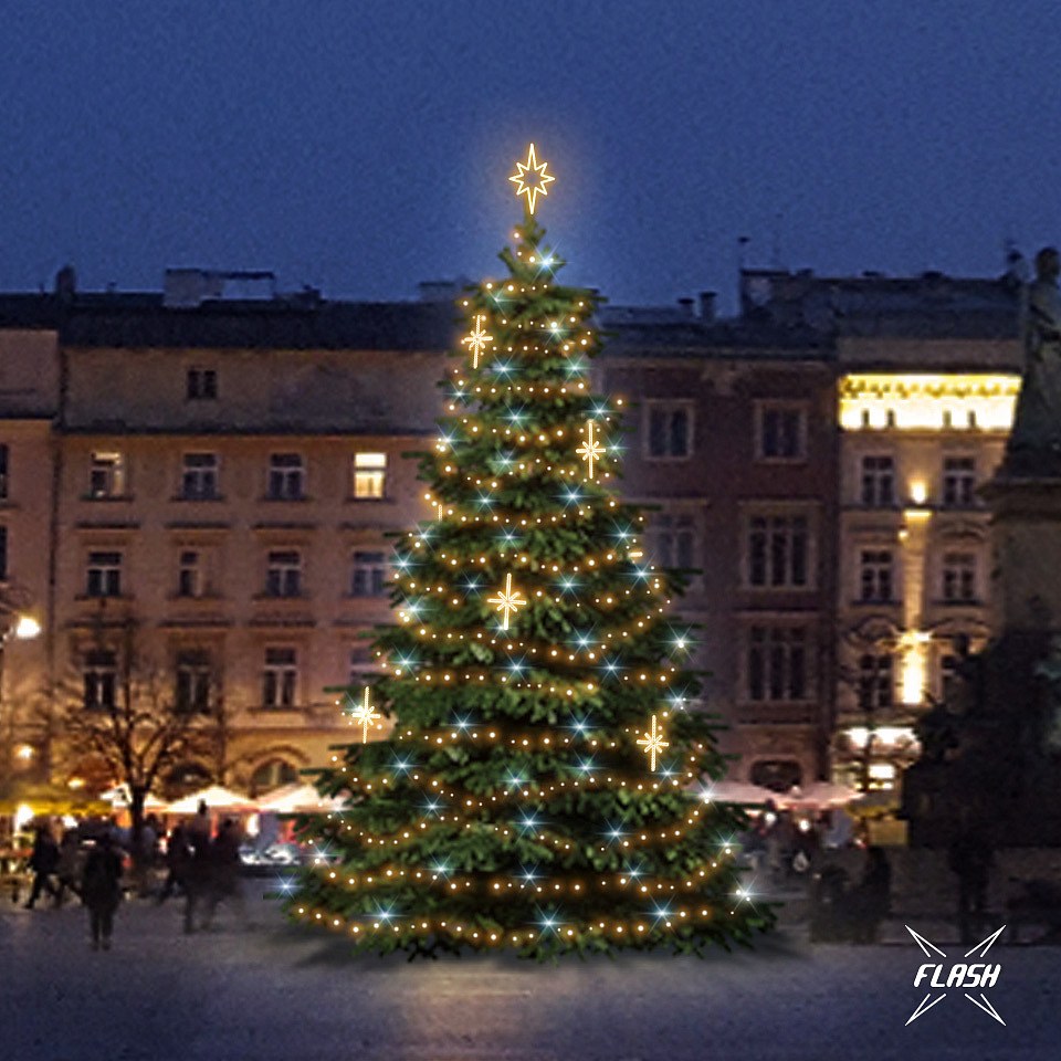 LED-Lichtset für Weihnachtsbäume, 9-11 m hoch, Warmweiß mit Flash, Dekorationen DZ113WS3