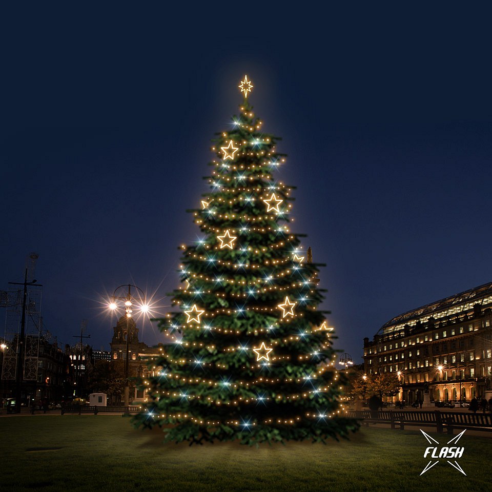 LED-Lichtset für Weihnachtsbäume, 12-14 m hoch, Warmweiß mit Flash, Dekorationen 8EFD14W