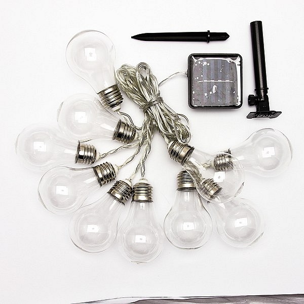 Party-Beleuchtung Solar, 5 m, 10 warmweiße LED, transparente Flasche, transparentes Design