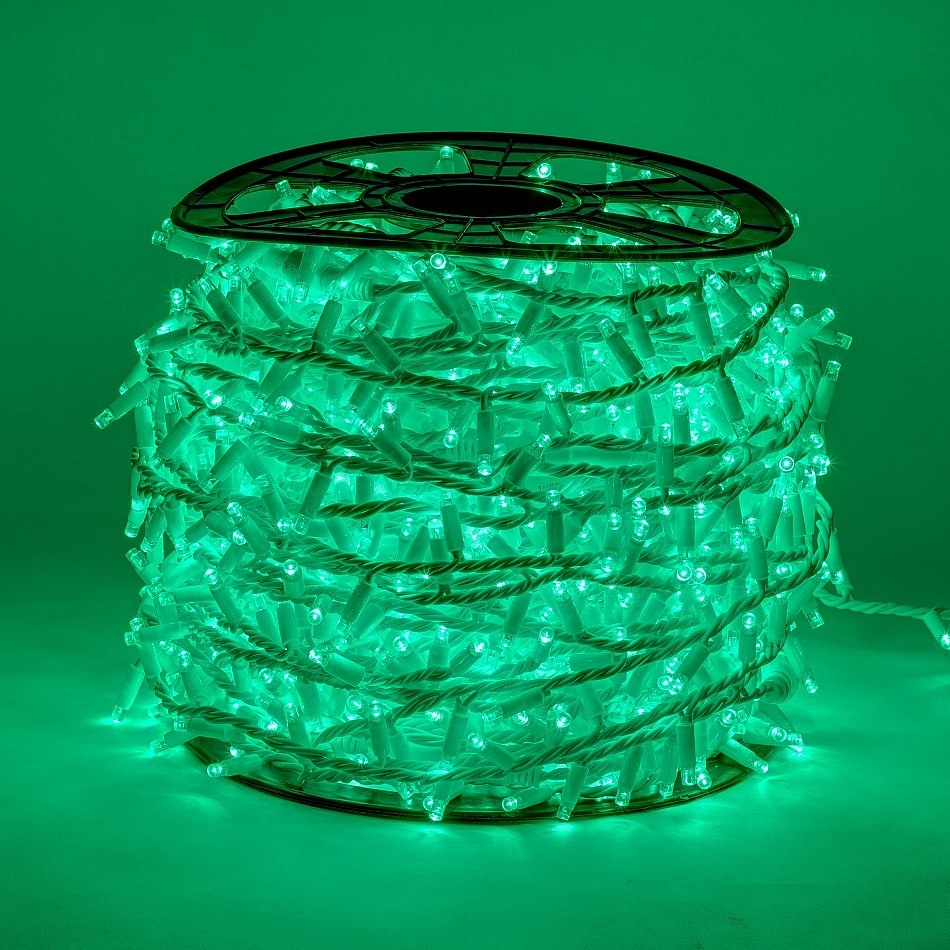 Lichterkette - 100 m, 2000 grüne Dioden, weißes Kabel