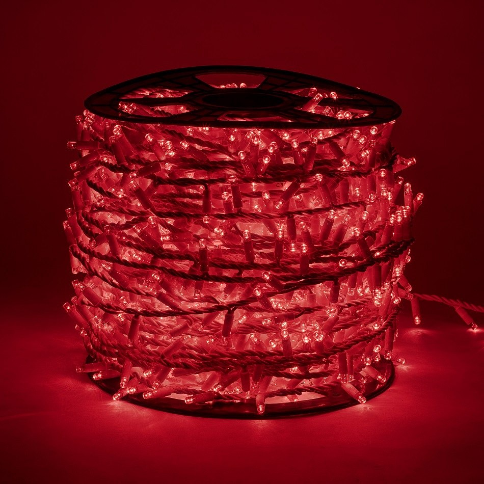 Lichterkette - 100 m, 2000 rote Dioden, weißes Kabel