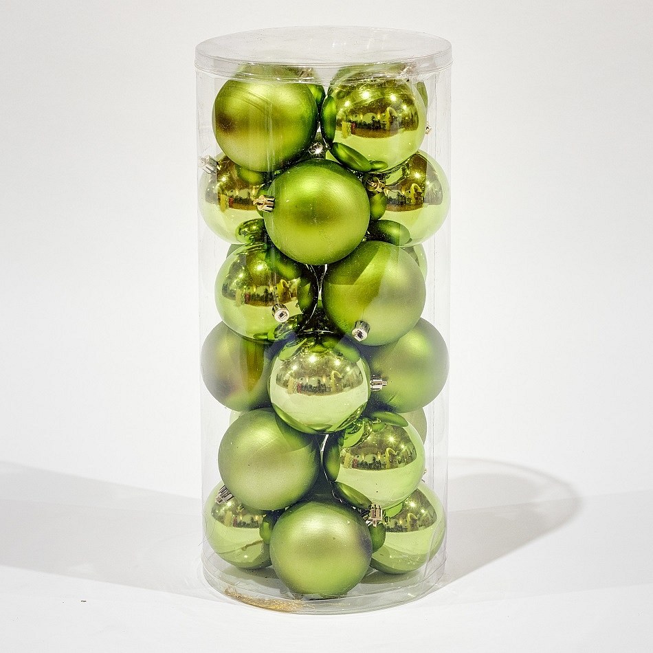 Kunststoffkugeln 24 Stk., Durchm. 8 cm, grün, 12 x glänzend, 12 x matt