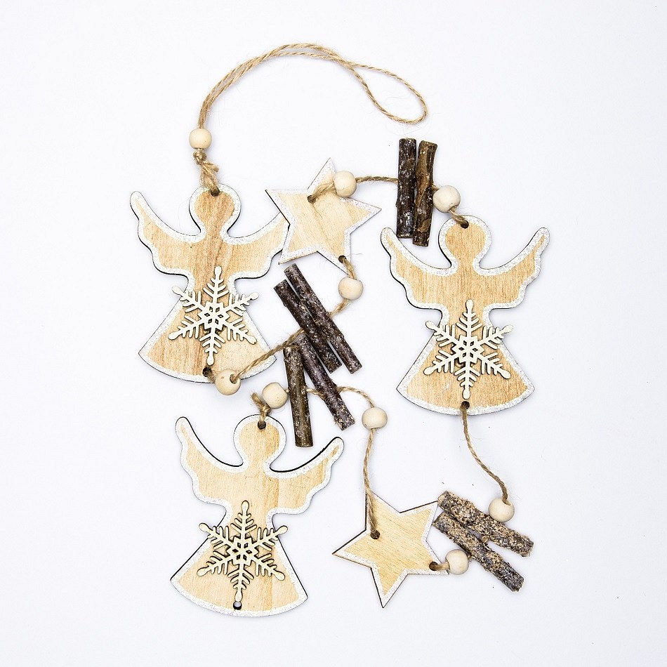 Hängende Holzdekoration - Engelkette mit Sternen 94cm