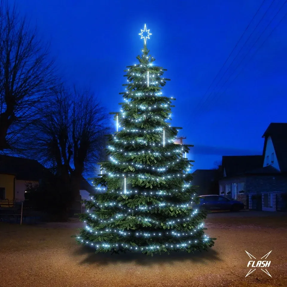 LED světelná sada na stromy vysoké 6-8m, ledová bílá s Flash, s padajícím sněhem