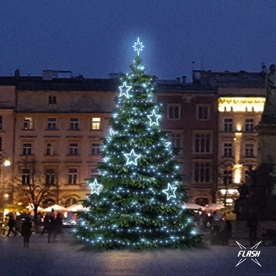LED světelná sada na stromy vysoké 9-11m, ledová bílá s Flash, dekory 8EFD13