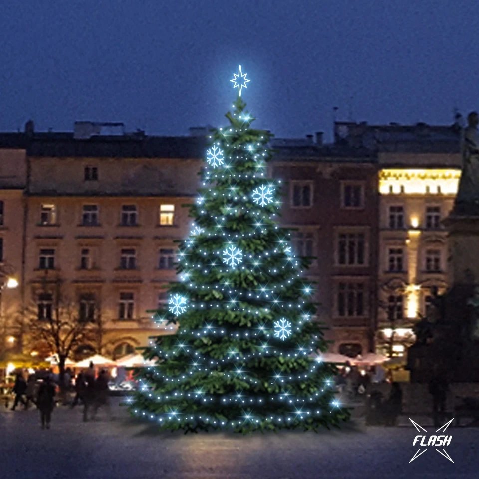 LED světelná sada na stromy vysoké 9-11m, ledová bílá s Flash, dekory DZX0EFD01