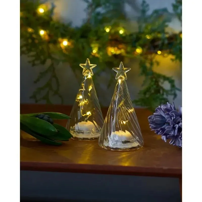 LED světelný stromeček, skleněný, sada 2 kusy, čirý, 9 cm