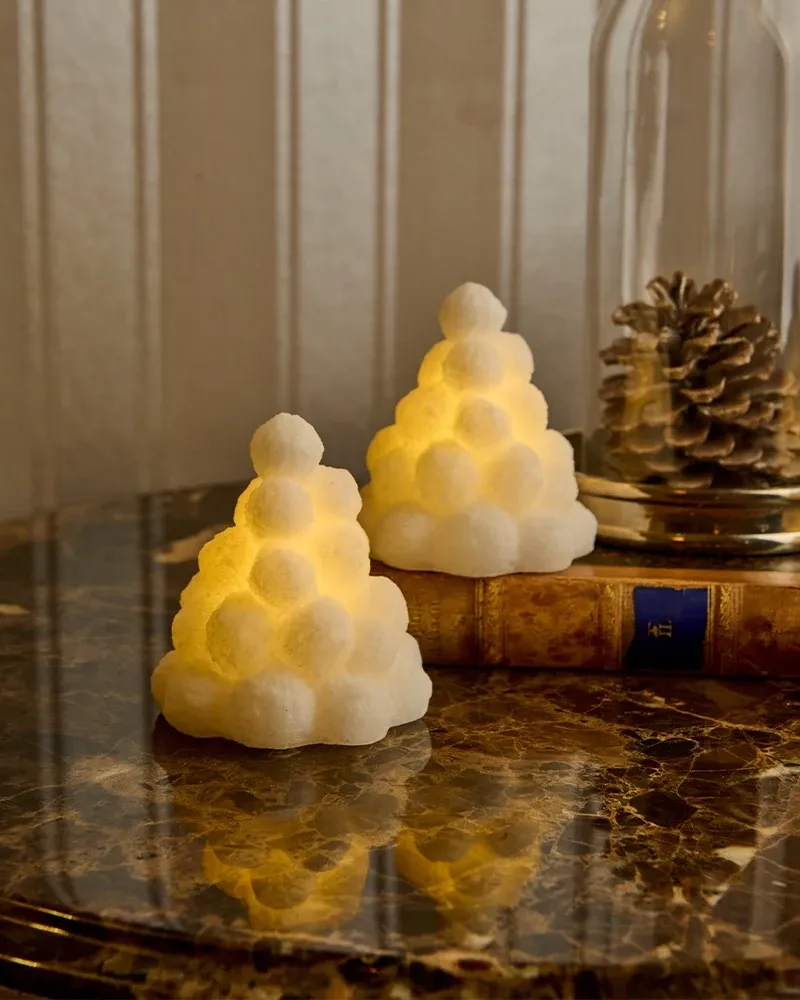 LED svíčka hora ze sněhových koulí, bílá, sada 2 kusy,cca 10 cm