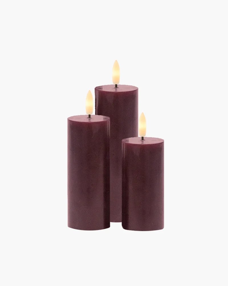 Dobíjecí voskové LED svíčky Sleď,vínová, 3set