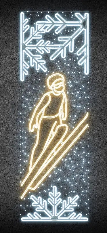 LED světelný banner - skokan na lyžích, 80 x 247 cm, teplá a ledově bílá