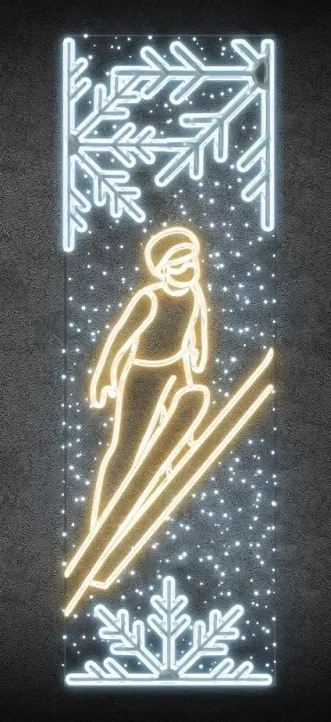 LED světelný banner - skokan na lyžích, 80 x 247 cm, teplá a ledově bílá