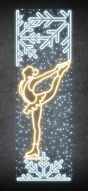 LED světelný banner - krasobruslařka, 80 x 247 cm, teple a ledově bílá