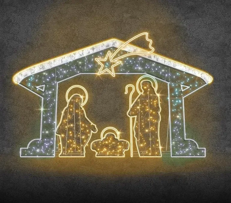 LED světelný betlém, 475 x 300 cm, teple a ledově bílá