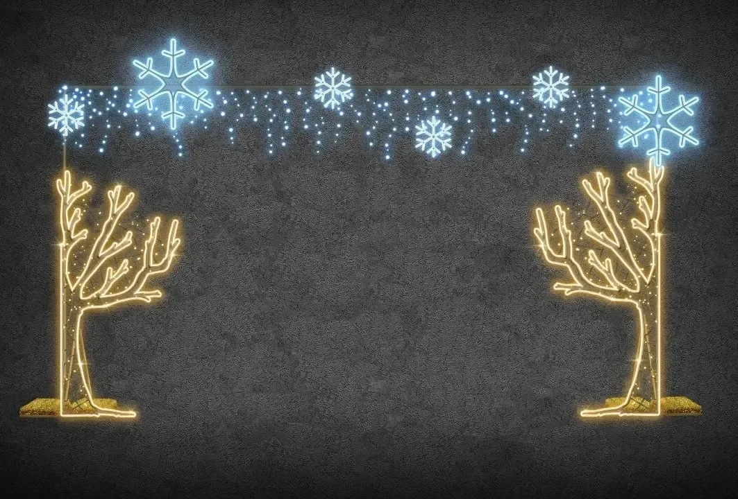 LED světelý rám s půlstromy, 500 x 300 cm, teple a ledově bílá