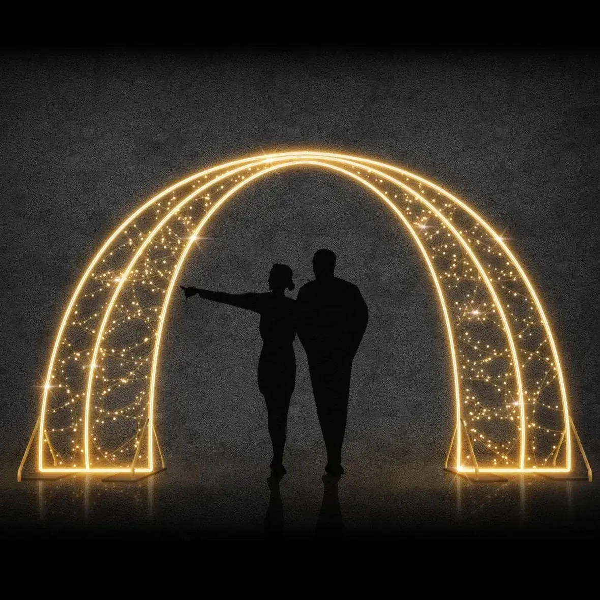 2D LED světelná brána oblouk, 250 × 400 × 50 cm, teple bílá, 230 V, 321 W, 50 kg, 7 dílů, stojící