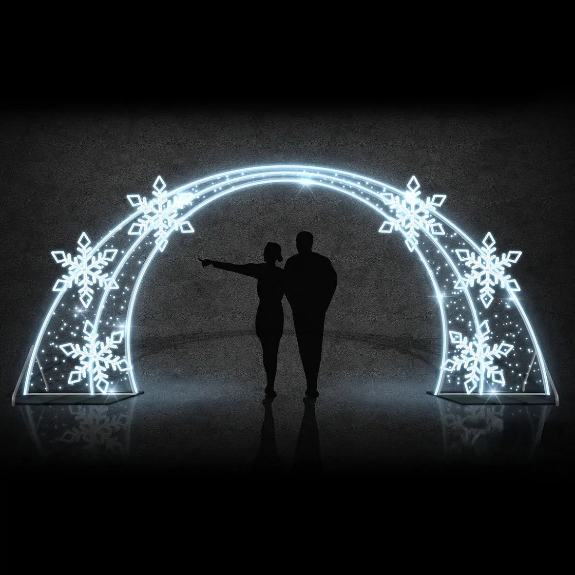 2D LED světelná brána vločky, 560 × 245 cm, ledově bílá, 230 V, 6 dílů, stojící
