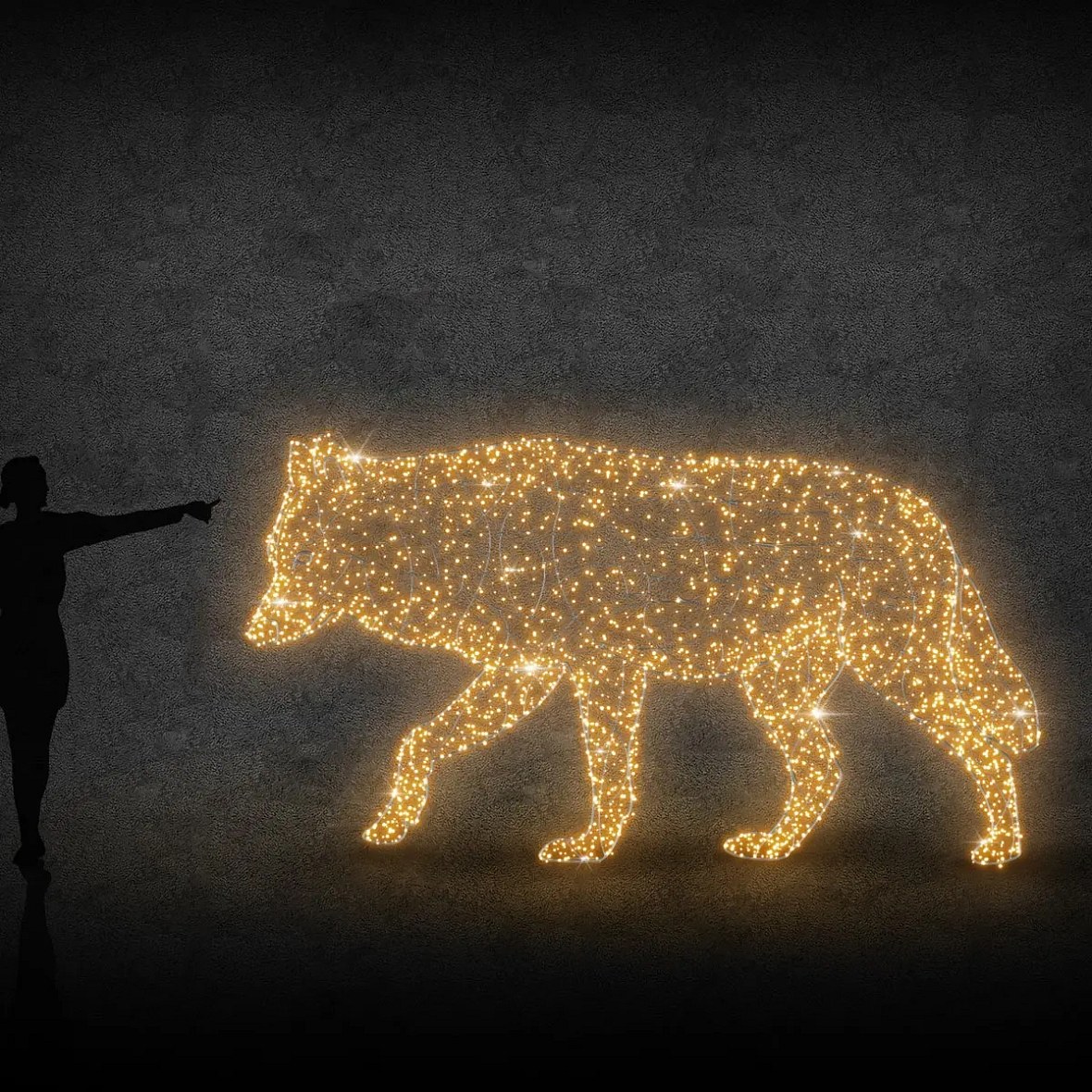 3D LED světelný vlk 180 cm, teple bílá, 36 V, 36,8 W, ze 3 dílů