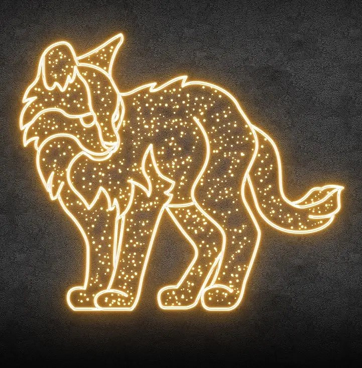 2D LED světelná divoká kočka, 125 x 145 x 60 cm, teple bílá, 36V, 36,3W, 12kg, 5 dílů, stojící