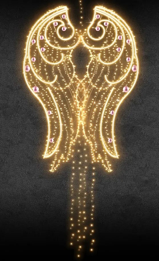 2D LED světelná křídla, 125 x 180 cm, teple bílá s krystalem, 24 V, 42,1 W, 16,2 kg