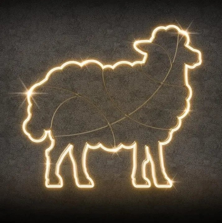 2D LED světelná ovce, 160 x 130 cm, teple bílá, stojící