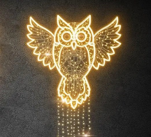 2D LED světelná sova, 145 x 145 cm, teple bílá