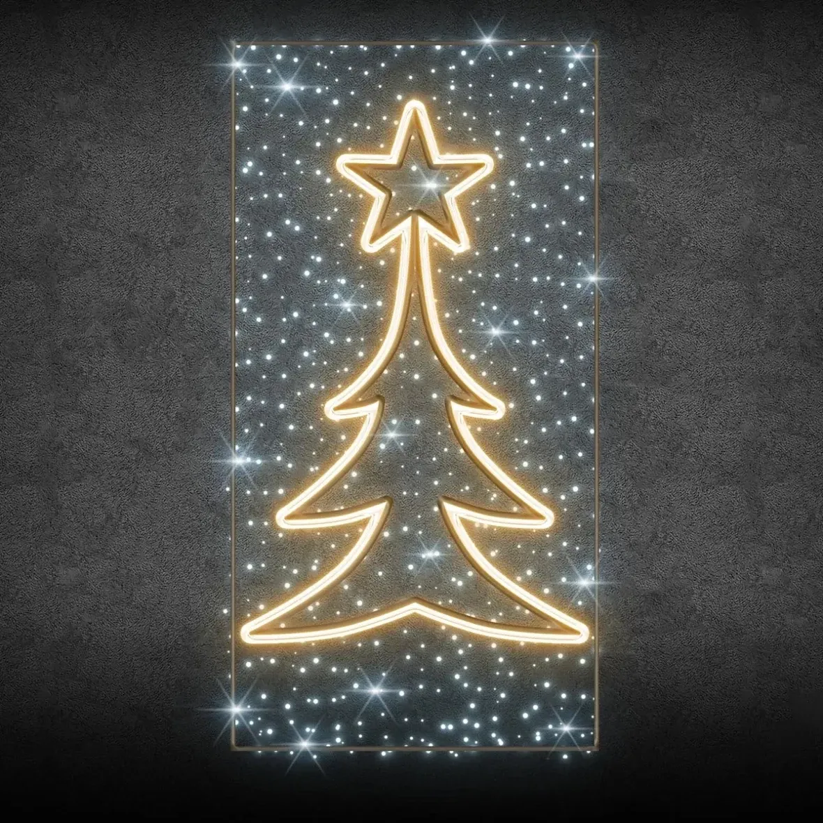 2D LED světelný dekor na VO stromeček, 150 × 300 cm, ledově a teple bílá