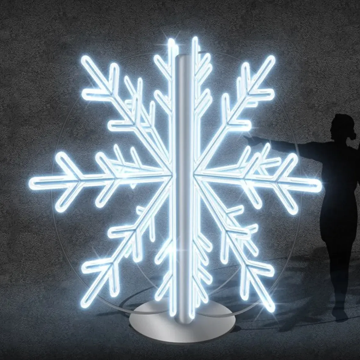 3D LED světelná vločka, 227 × 230 × 227 cm, ledově bílá, 36 V, 63,8 W, 35 kg, 6 dílů