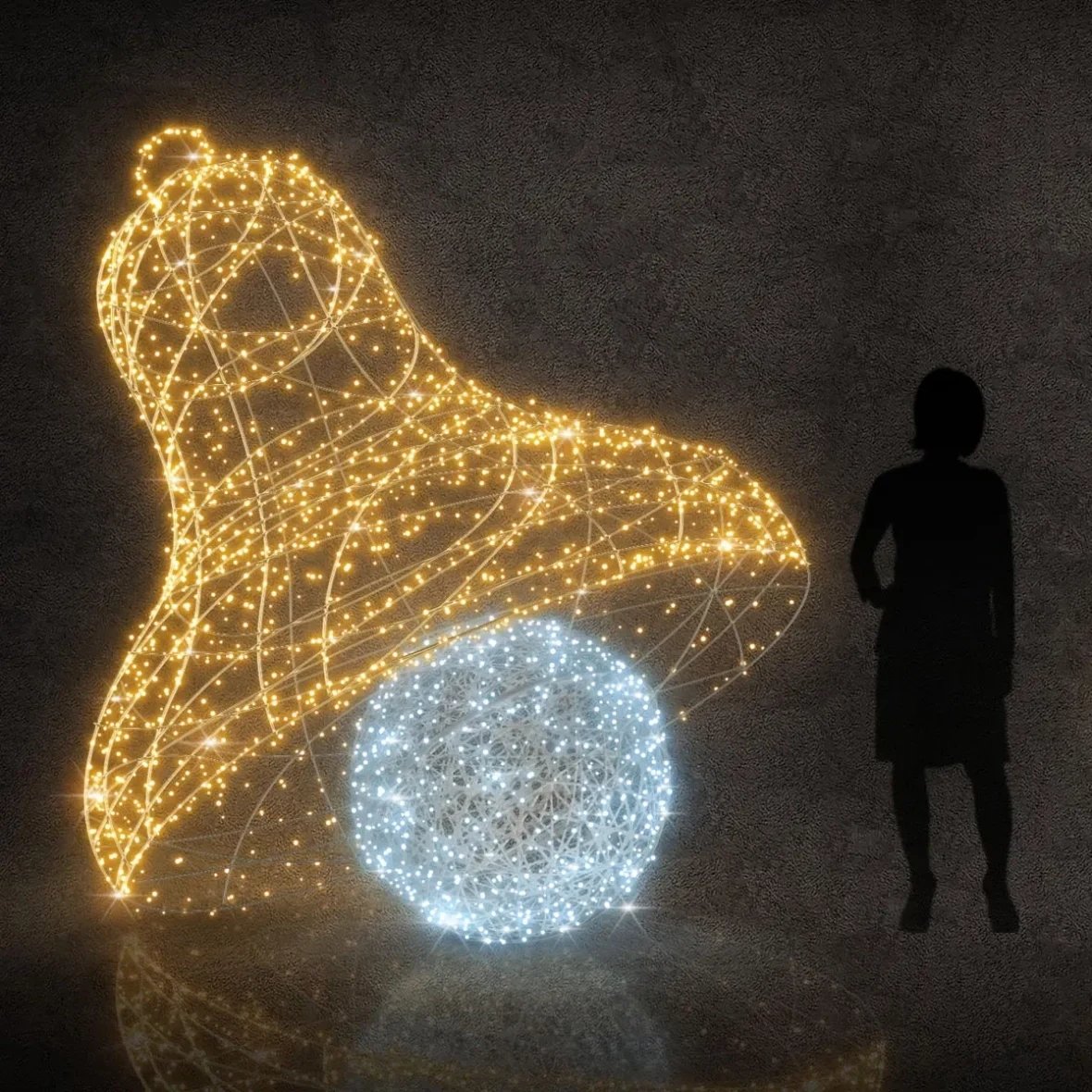 3D LED světelný zvon, 280 cm, teple a ledově bílá s krystalem, 36 V, 28,9 W, 35 kg, 2 díly