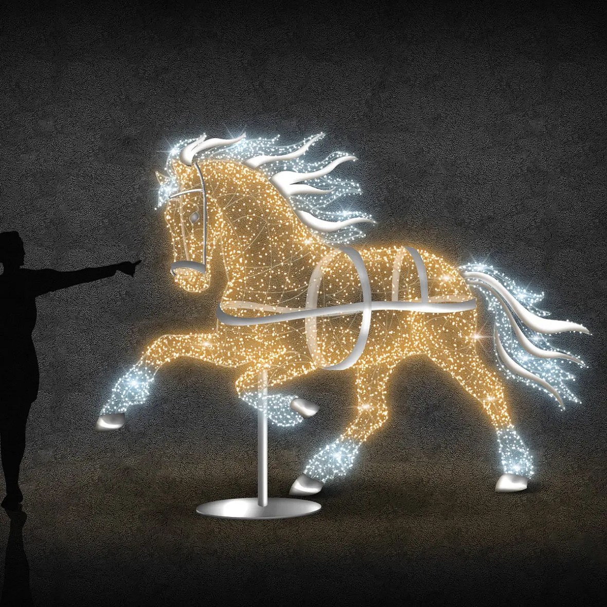 3D LED světelný kůň 230 cm, teple a ledově bílá, 36 V, 36,7 W, z 5 dílů, D