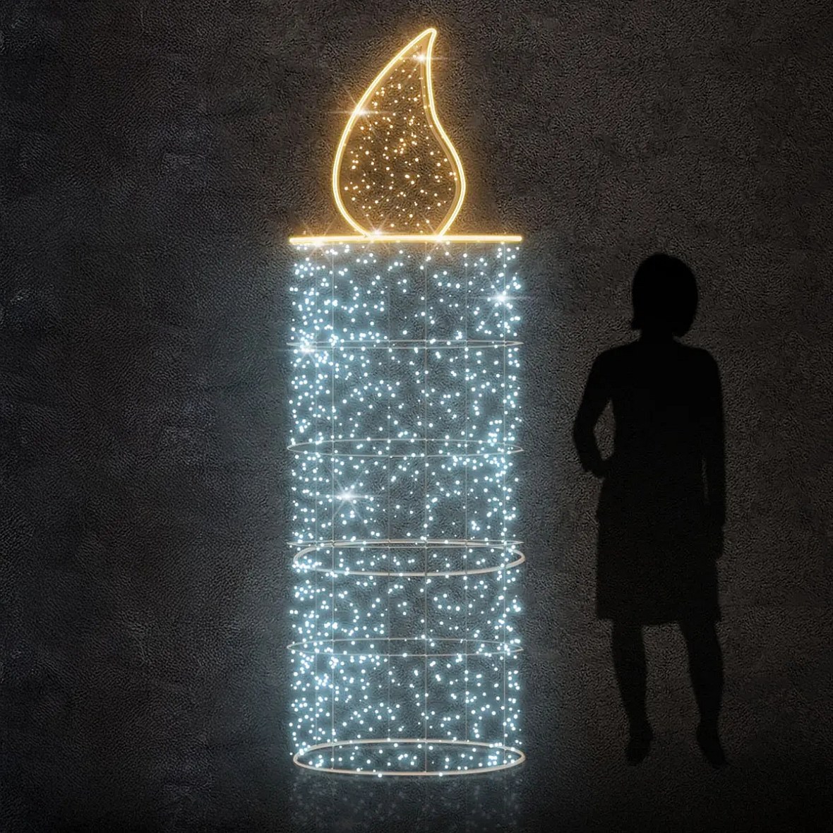3D LED světelná svíčka, 80 × 220 cm, ledově a teple bílá, 230 V, 43,3 W, ze 2 dílů
