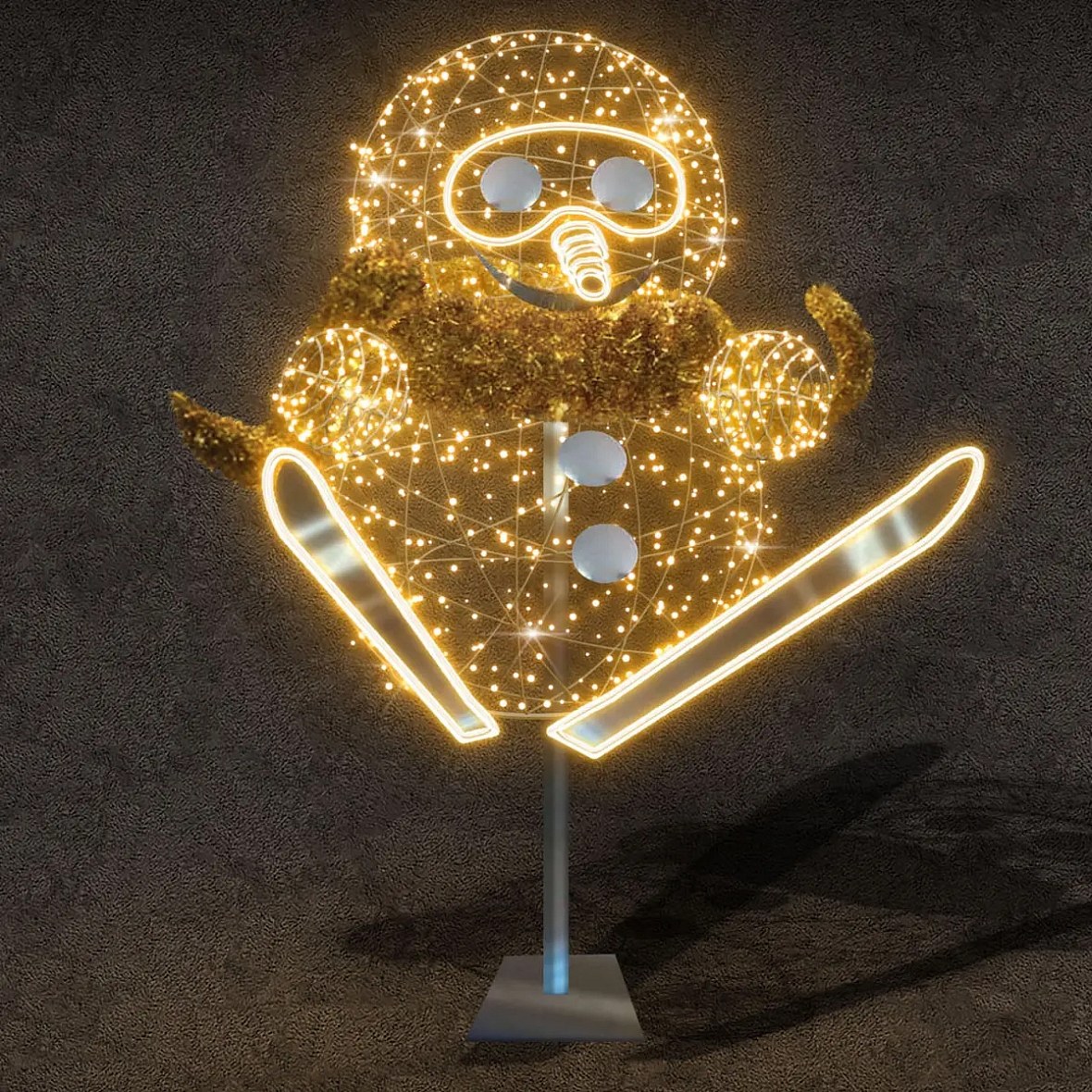 3D LED světelný sněhulák ve skoku, 135 × 237 × 145 cm, teple bílá, 230V, 140,5W, 60 kg, ze 3 dílů