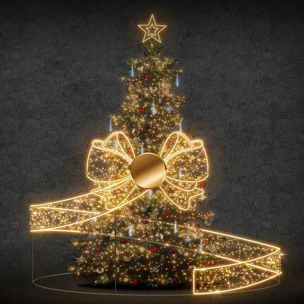 3D LED světelná mašle, 700 × 330 × 700 cm, teple bílá, 230 V, 57,7 W, 170 kg, 15 dílů