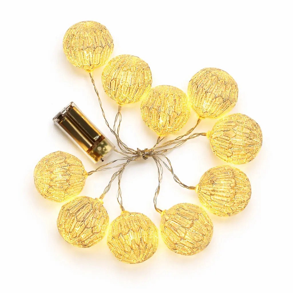 LED světelný řetěz na baterie, 10 teple bílých diod, 1,8 m, koule