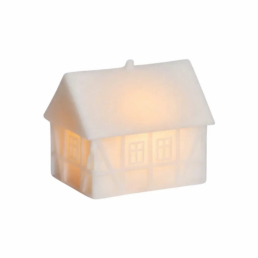 LED svítící domeček Kodaňský hrázděný  9 × 6 × 8 cm keramický, teple bílá, bílý,