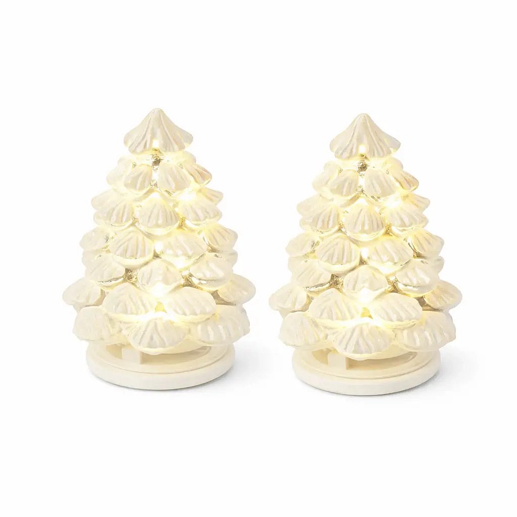 LED svítící stromeček na baterie CR2032, sada 2 kusy, zasněžené, sklo