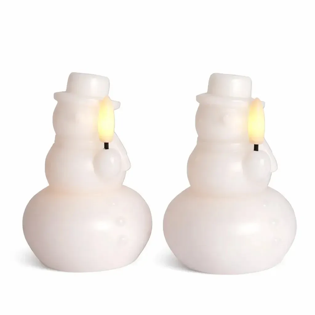 LED svíčka z pravého vosku na baterie sněhulák, bílý, sada 2 ks, 10 cm, CR2032