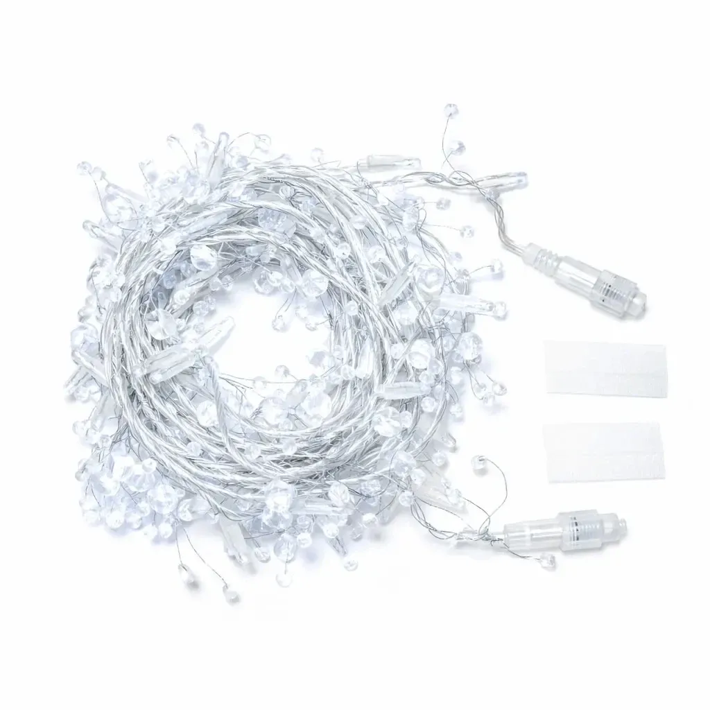 Eco Fix LED světelný řetěz s krystalky 8 m, ledově bílý, 80 diod, 36 V, IP44, transparentní kabel