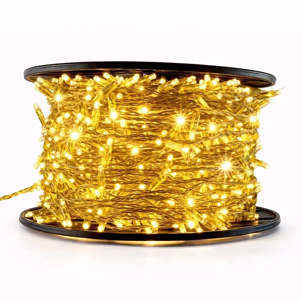 LED světelný řetěz 80 m teple bílá s Flash, 36 V, tmavě zlatý kabel