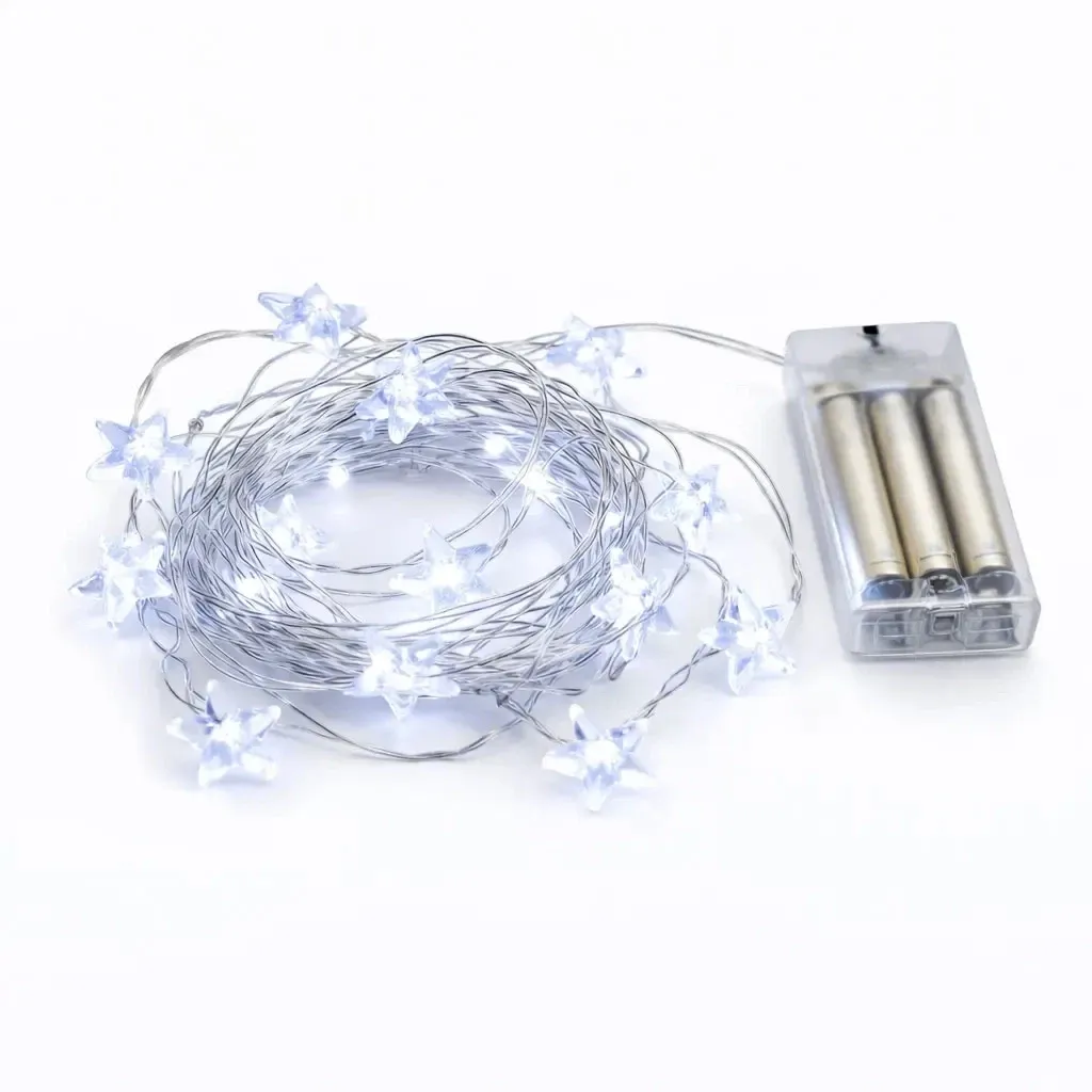 LED světýlka na baterie hvězdičky 2,3 m, ledově bílá, 20 diod, IP20 interiér, 3× AA