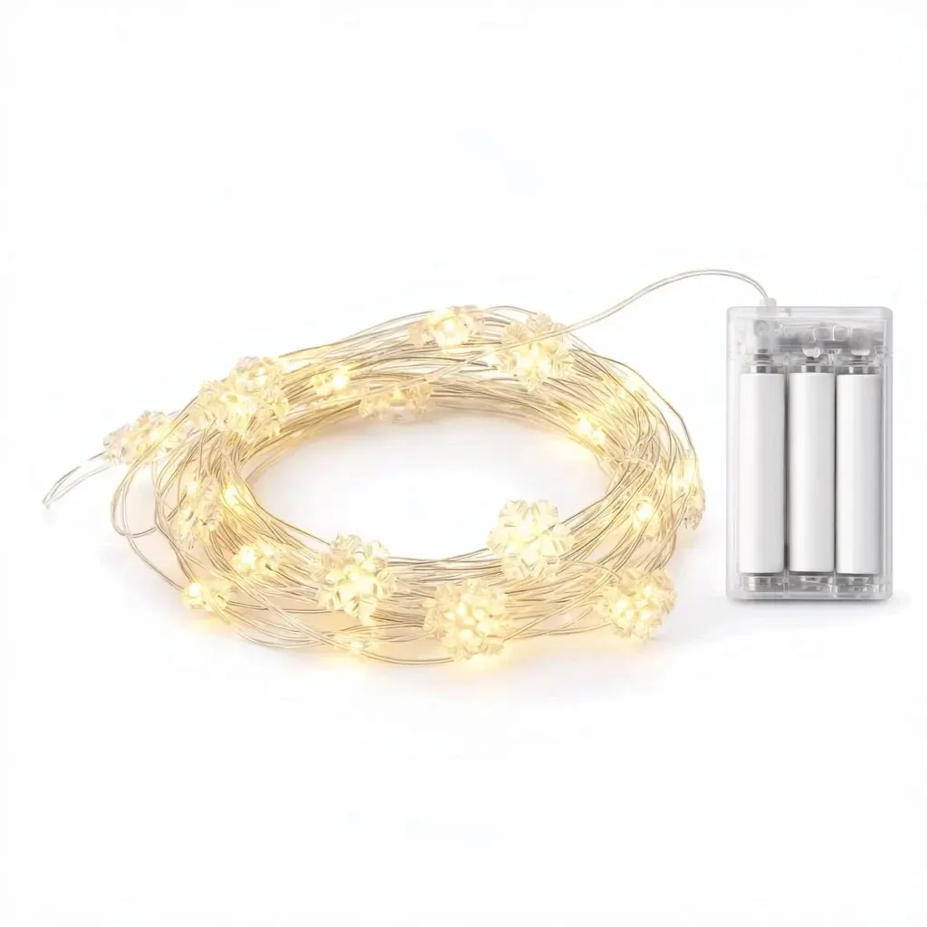 LED světýlka na baterie vločky 2,3 m teple bílá, 20 diod, IP20 interiér, 2× AA
