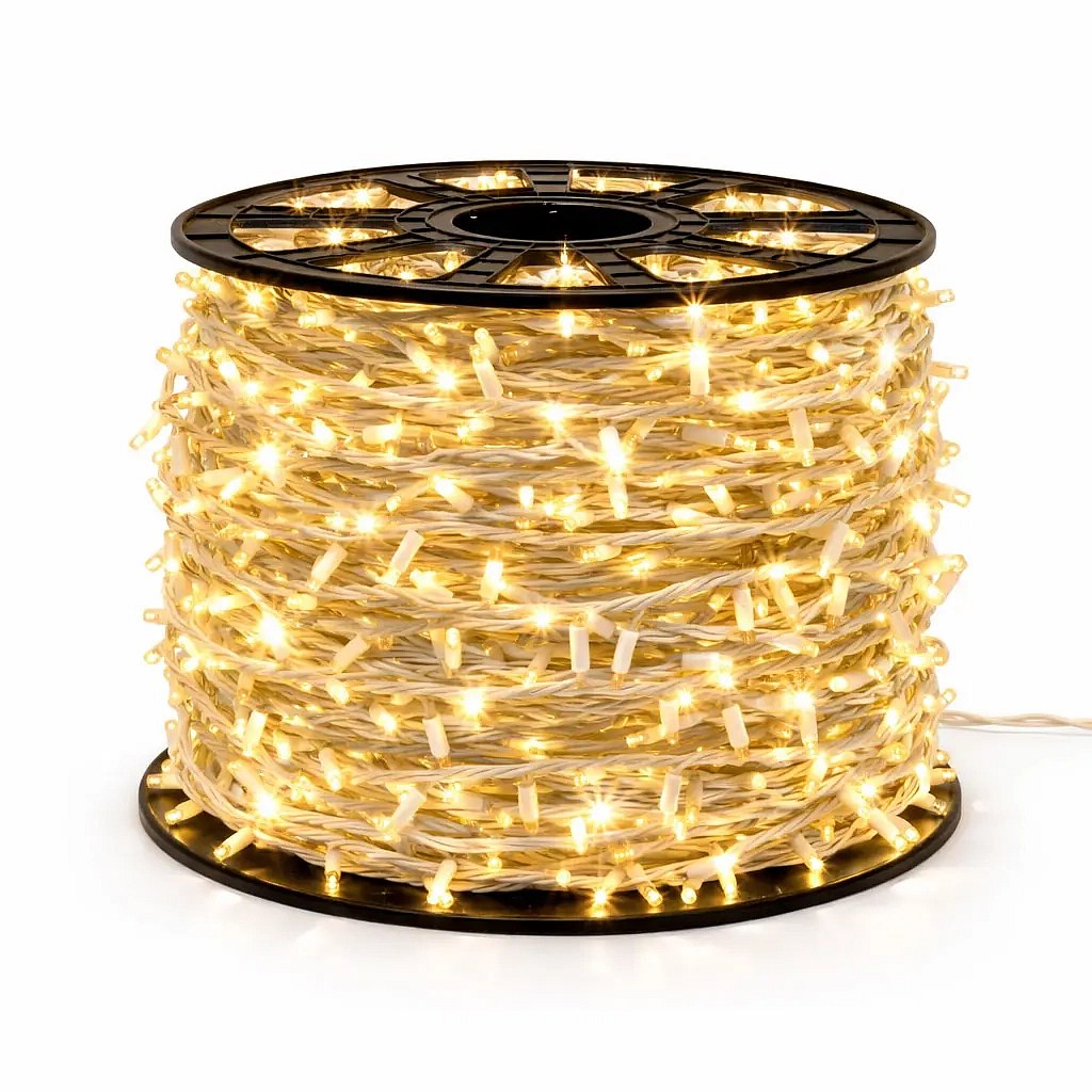 Easy Fix LED světelný řetěz, 100 m, teple bílá FLASH, 2000 diod, bílý kabel, IP67, cívka
