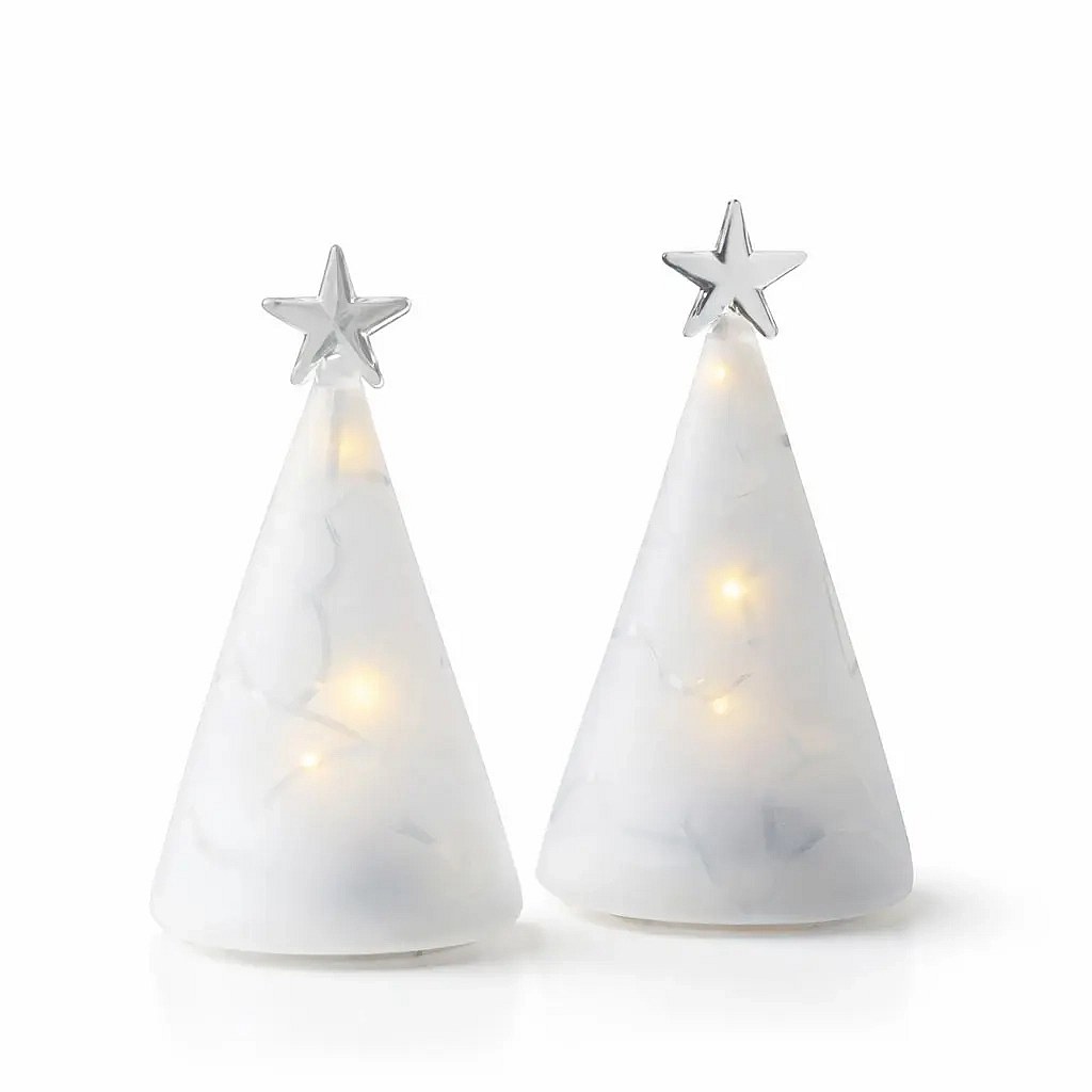LED svítící stromeček skleněný, sada 2 kusy, čirý, 11,5 cm  zmražené