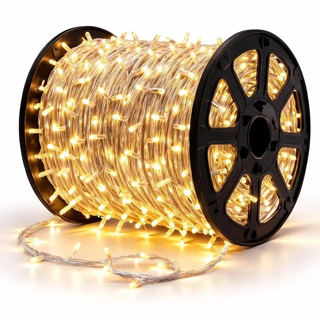 Easy Fix LED světelný řetěz 100 m venkovní teple bílá, 2000 diod, bílý kabel, IP67, cívka