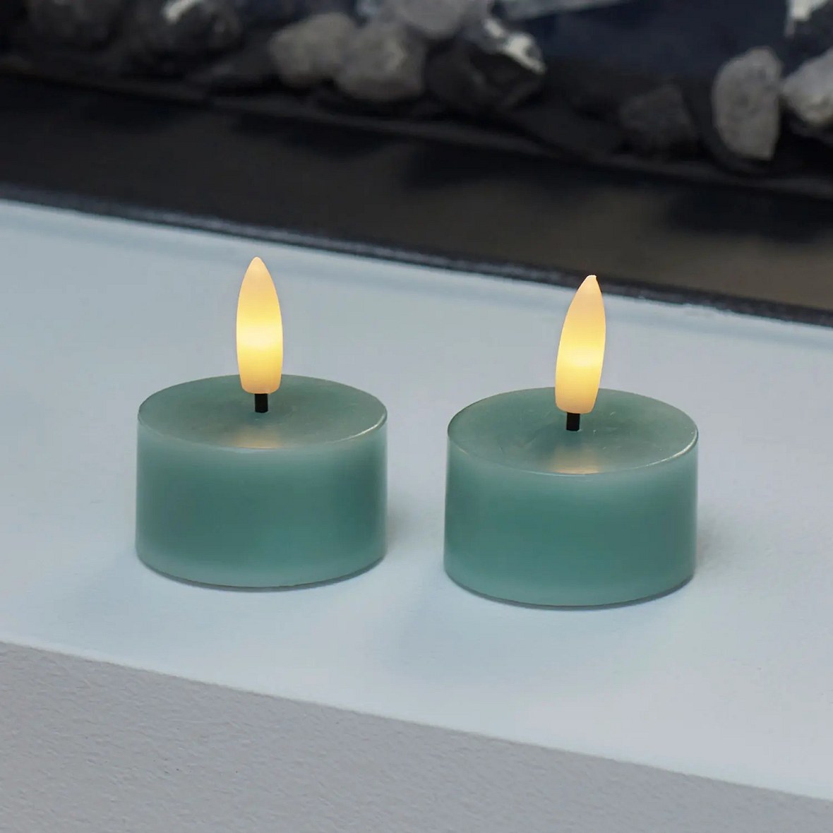 Sada LED voskových čajových svíček Sille Tealight, Ø4,5 × 2,2 cm, pískově zelená, 2 kusy