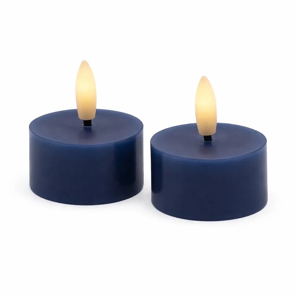 Sada LED čajové svíčky na baterie Sille Tealight, Ø 4,5 × 2,2 cm, hluboký oceán, z pravého vosku, balení 2 ks