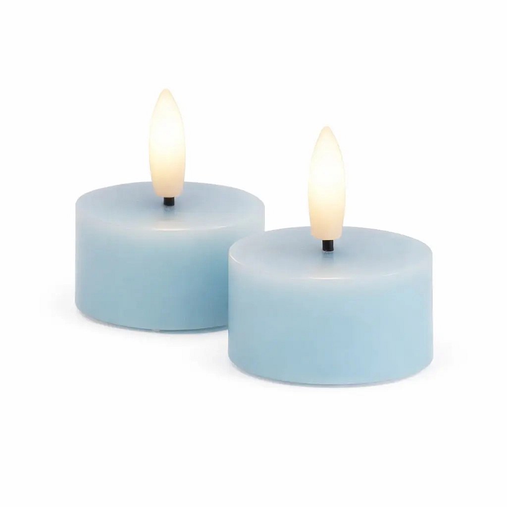 Sada LED čajové svíčky na baterie Sille Tealight, Ø 4,5 × 2,2 cm, modrá obloha, z pravého vosku, balení 2 ks