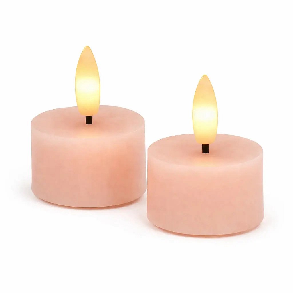 Sada LED čajové svíčky na baterie Sille Tealight, Ø 4,5 × 2,2 cm, tmavá broskev, z pravého vosku, balení 2 ks