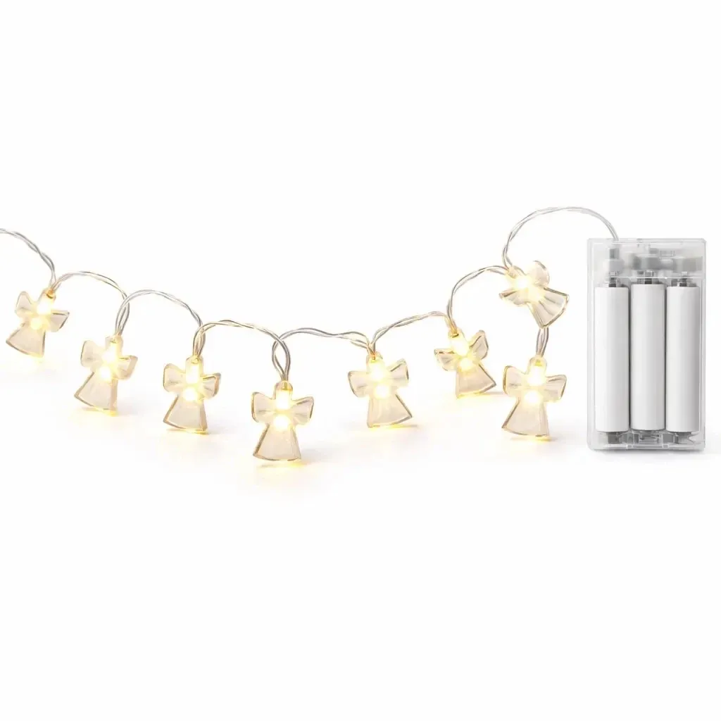 LED světýlka na baterie andílci 1,5 m teple bílá, 10 diod, akryl, čirý kabel IP20 interiér, 2× AA